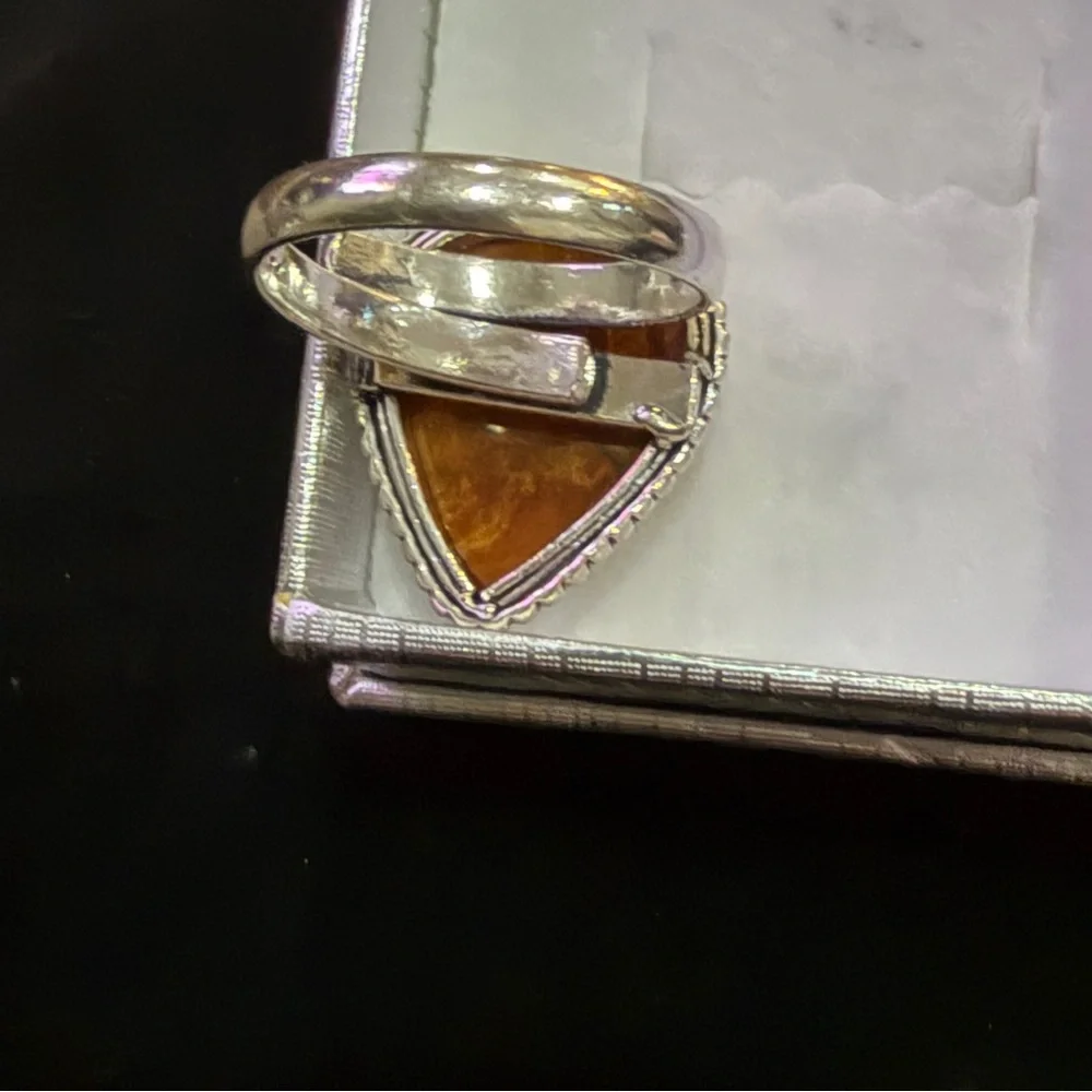 Hand Crafted Silver overlay Red Jasper Ring Rich reddish brown Teardrop stone - Picture 4 of 4